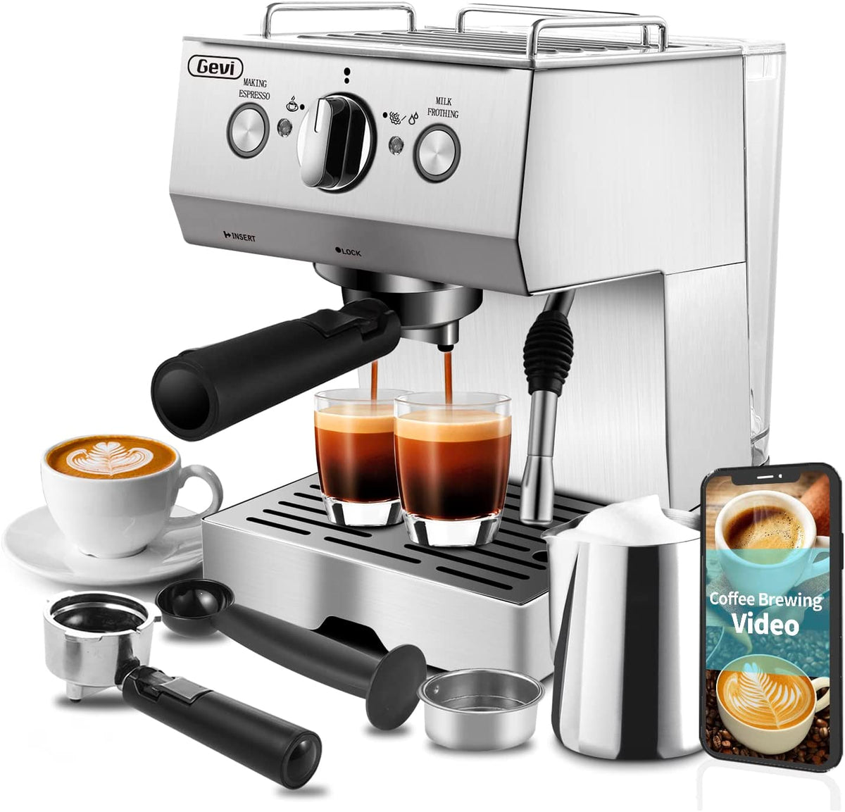 Gevi Espresso Machine with Fast Heating and Milk Frother – GEVI