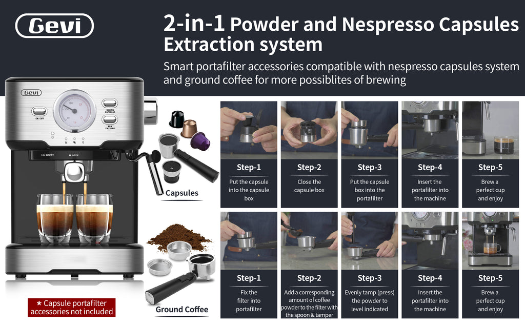 Gevi Espresso Machine 15 Bar with Milk Frother Wand GEVI