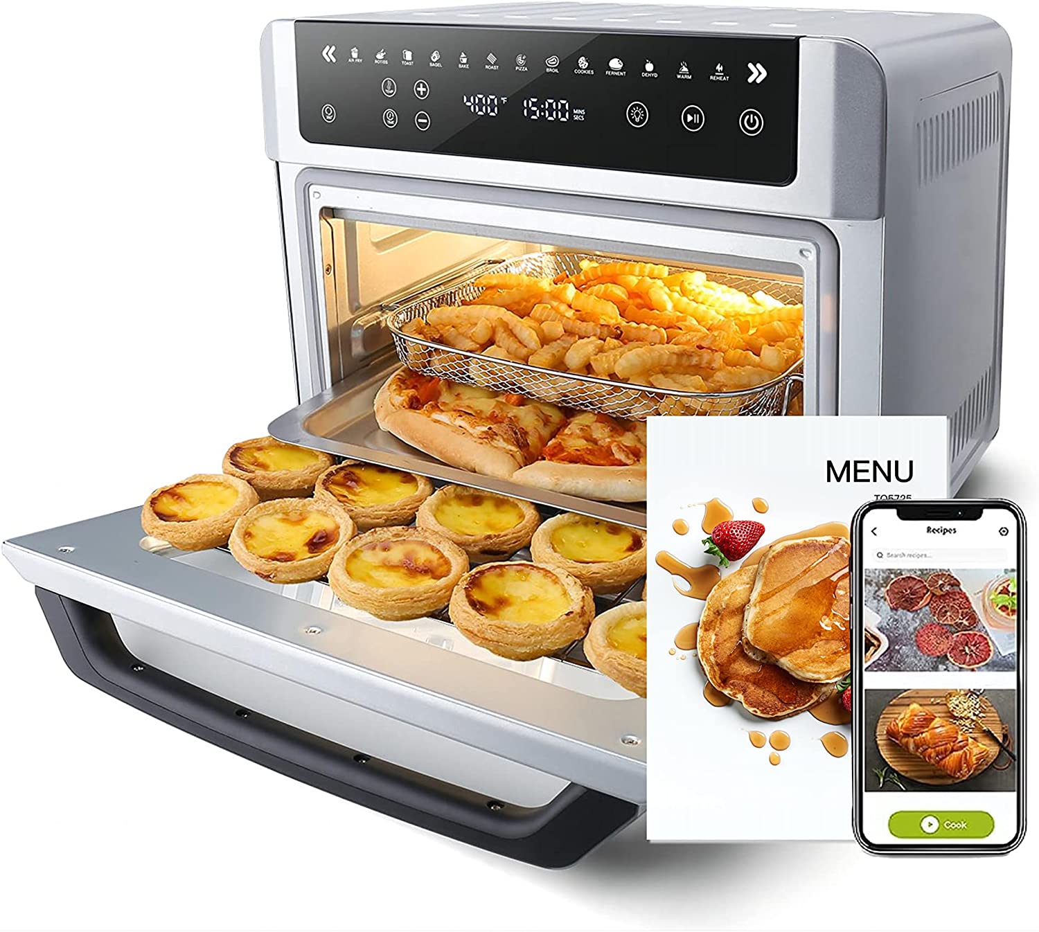  24-QT Countertop Air Frying Toaster Oven - 10-in-1 Large Air  Fryer Oven Combo for Toast, Bake, Broil, 5-7-lb turkey, 10'' Pizza, with  Rotisserie & Dehydrator, Toaster Ovens for Family, Silver 