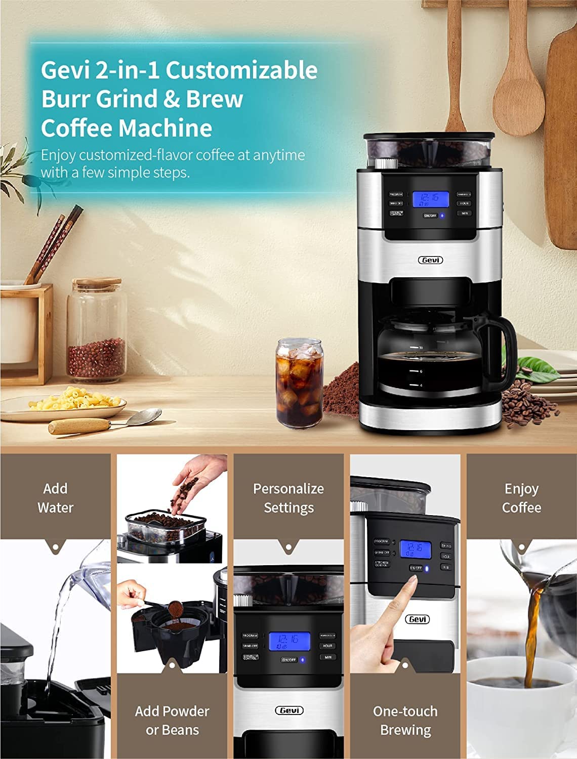 avigator Automatic Grind and Brew Coffee Maker with Built-in Burr Coffee  Grinder, Grinder Coffee Maker with Self-Cleaning, Iced Coffee Brewing with