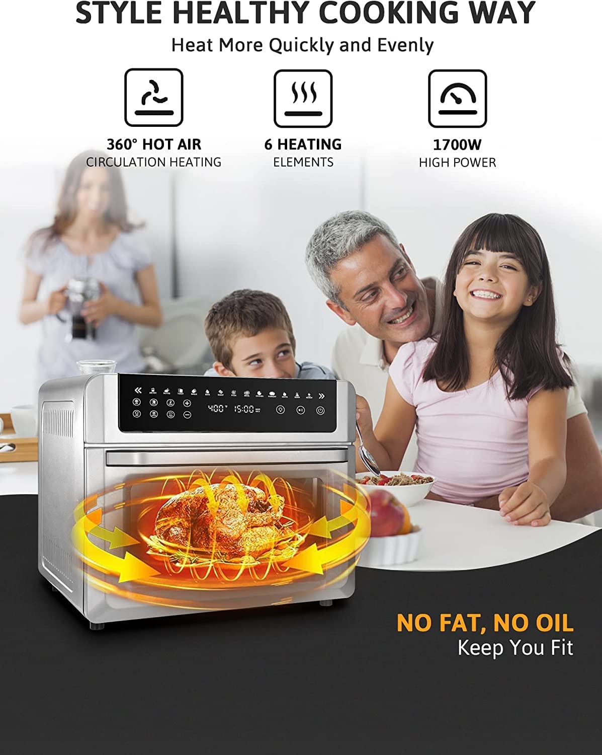GE Mechanical Air Fryer Toaster Oven + Accessory Set | Convection Toaster  with 7 Cook Modes | Large Capacity Oven - Fits 12 Pizza | Countertop