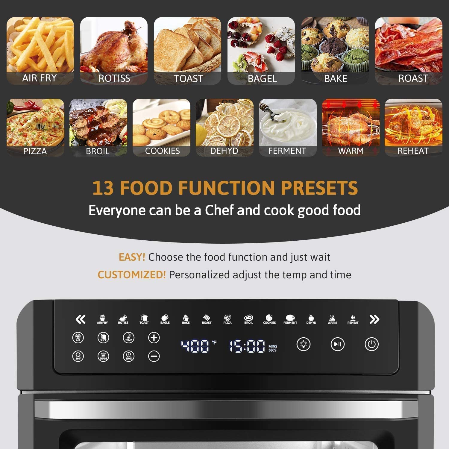 Bear QZG-A15V1 Air Fryer Oven 1500W 20L Multifunctional Toaster Oven Combo  for Homemade Cake Pizza