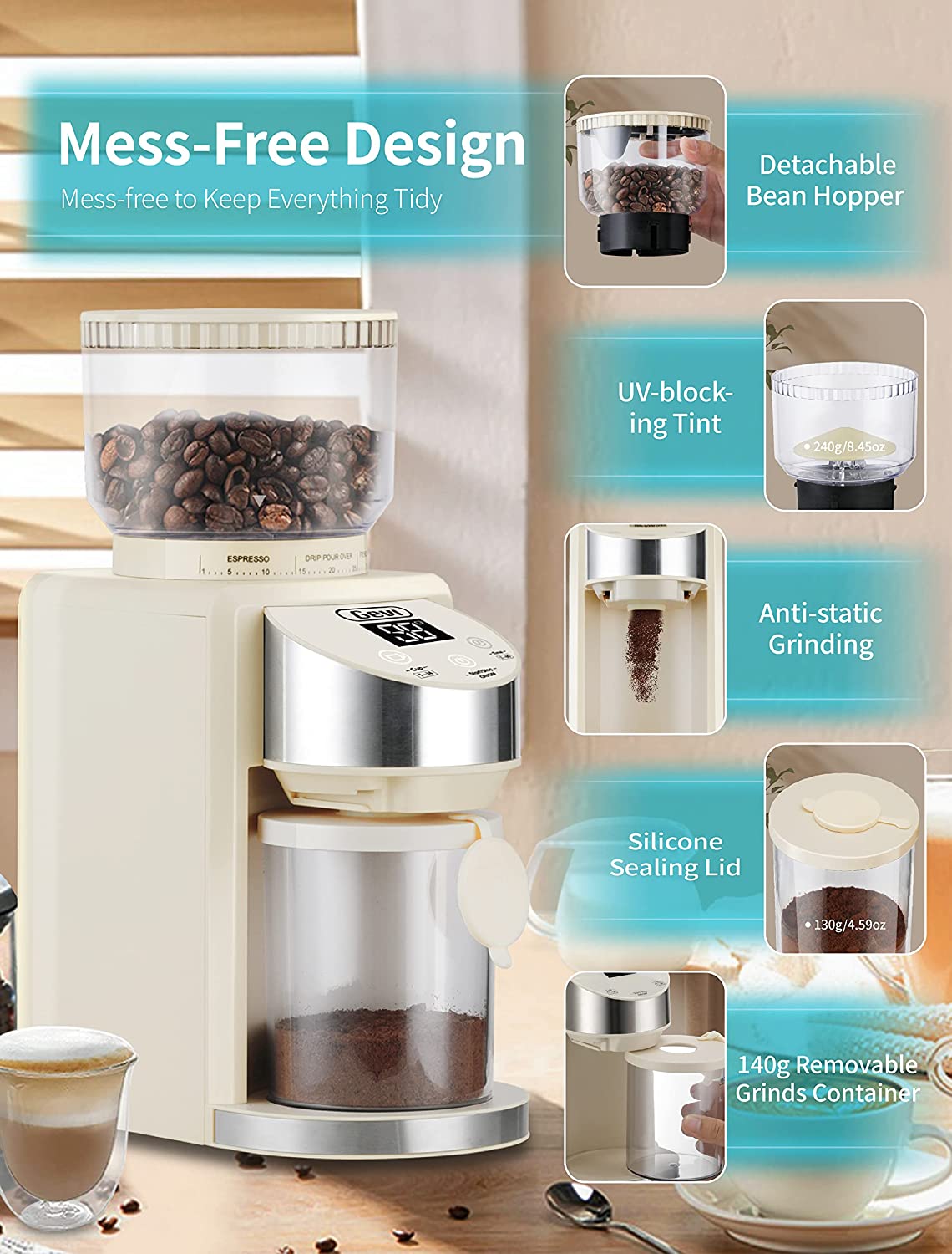 Electric Coffee Grinder Adjustable Espresso Beans Milling Grinding Machine  110V