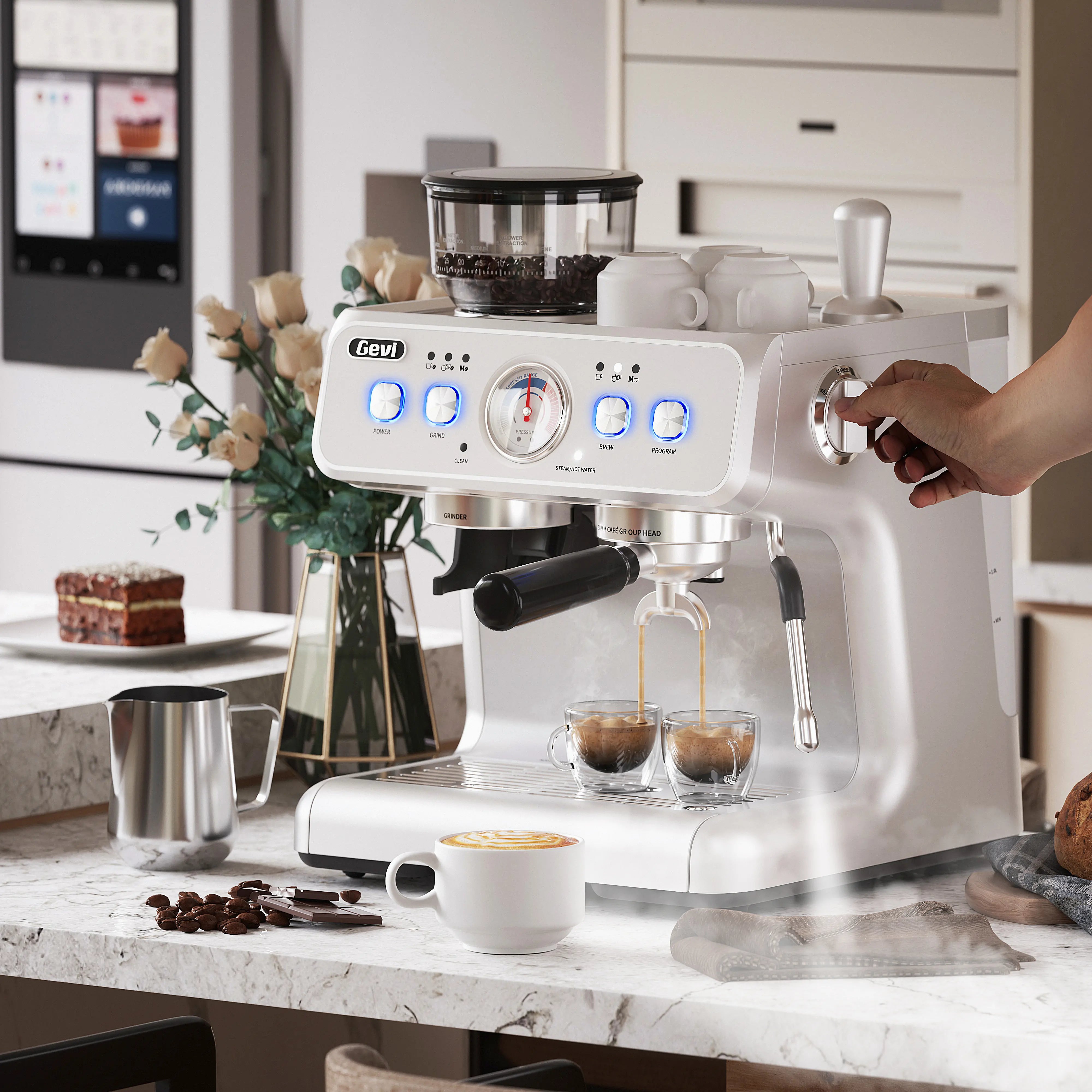 Gevi Espresso Machine & Coffee Maker - 20Bar Semi Automatic