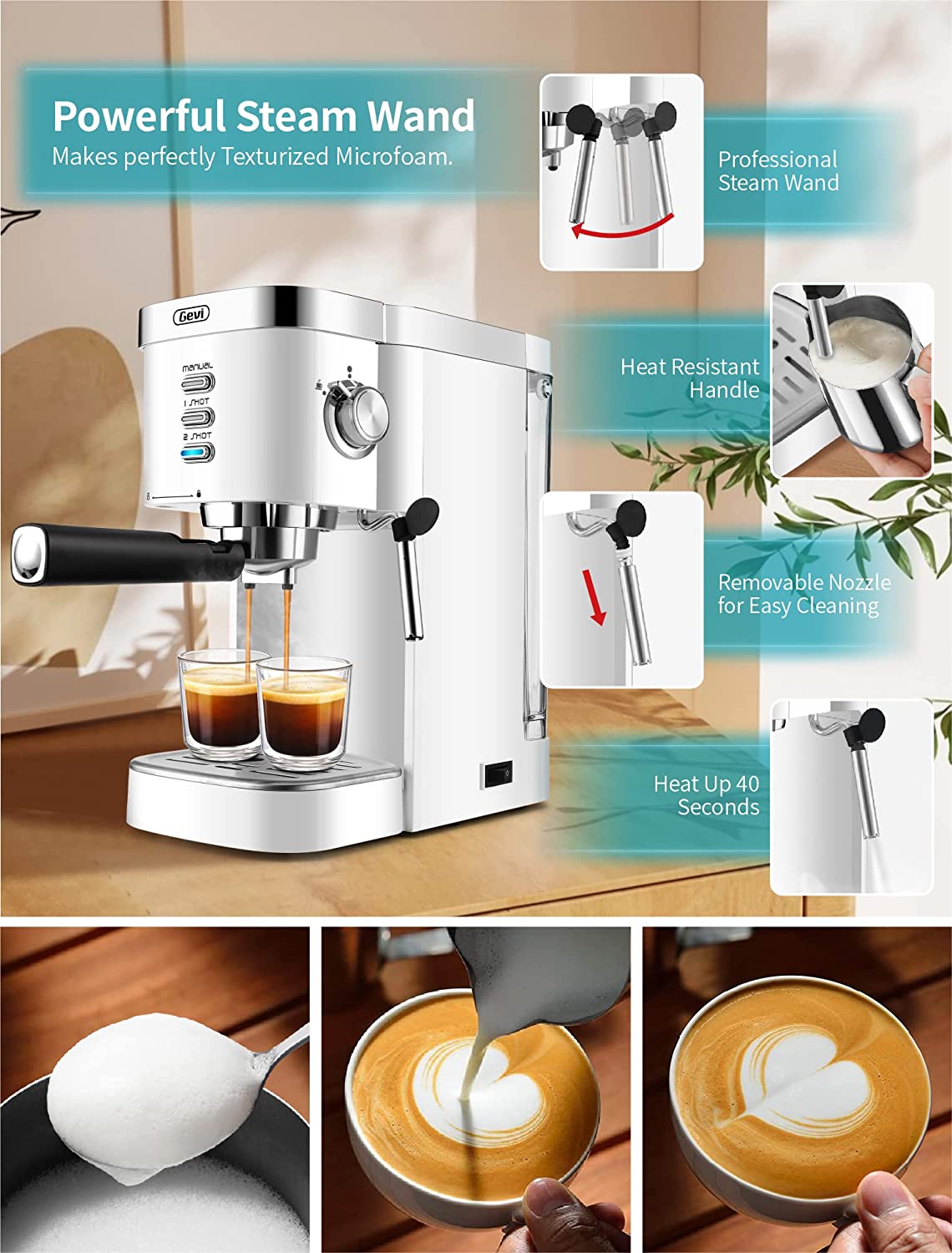20 Bar Espresso Machine, 1350W Compact Espresso Cofee Machine for Home  Office, Stainless Steel Espresso Maker with Milk Frother for