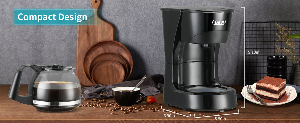 Gevi 4 Cup Automatic Drip Coffee Maker One Button Control New Condition,600mL,Black, Size: 5.5 x 6.9 x 9.1
