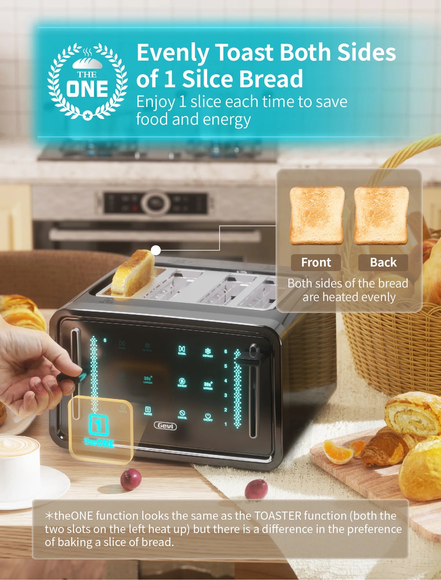 Gevi 4 Slice Toaster, LED Display, Dual Control Panels, 6 Shade
