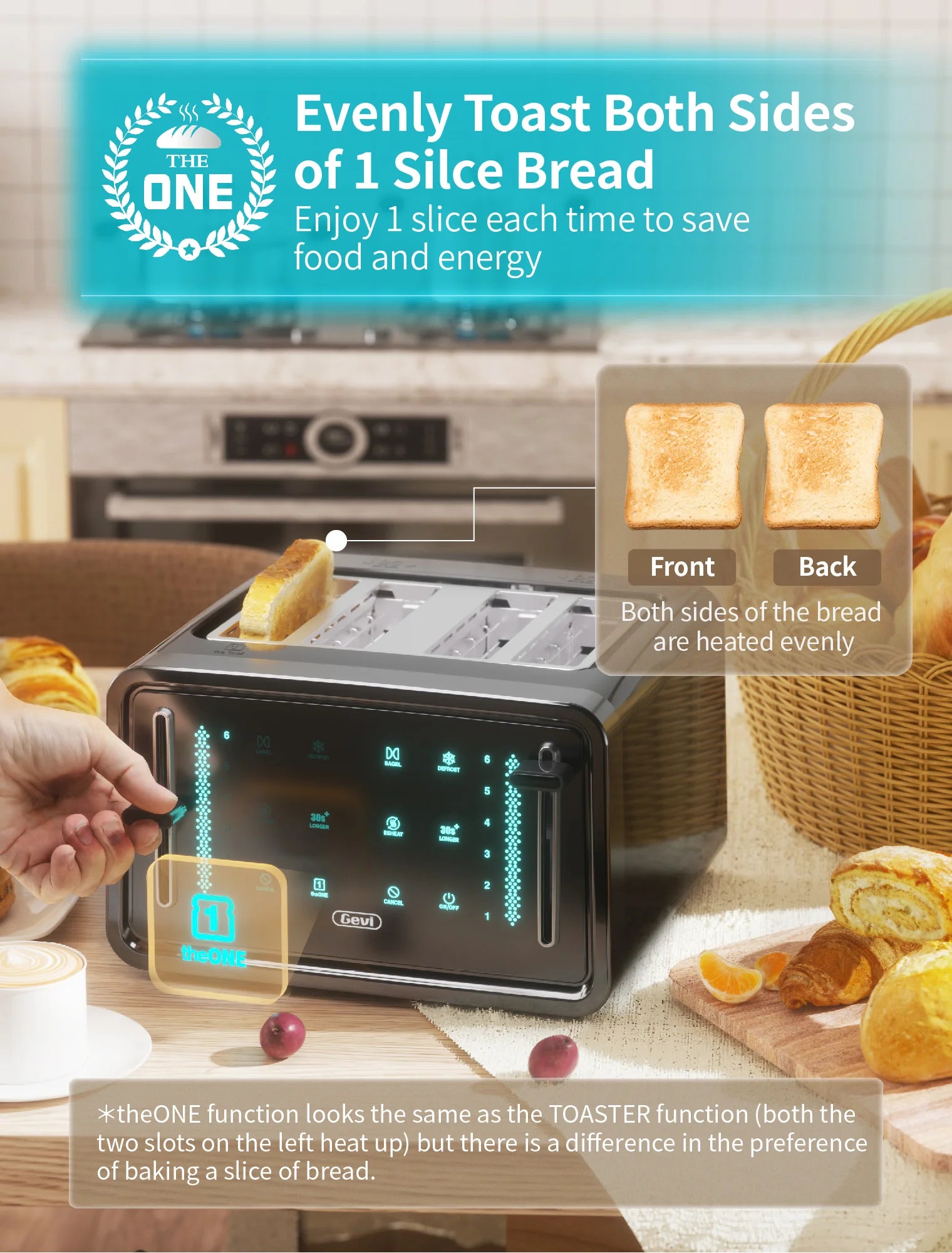 Gevi Slice Toaster, LED Display, Dual Control Panels, Shade
