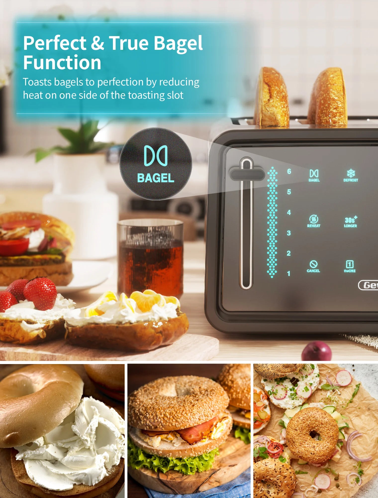 Gevi 4 Slice Toaster LED Display Dual Control Panels 6 Shade