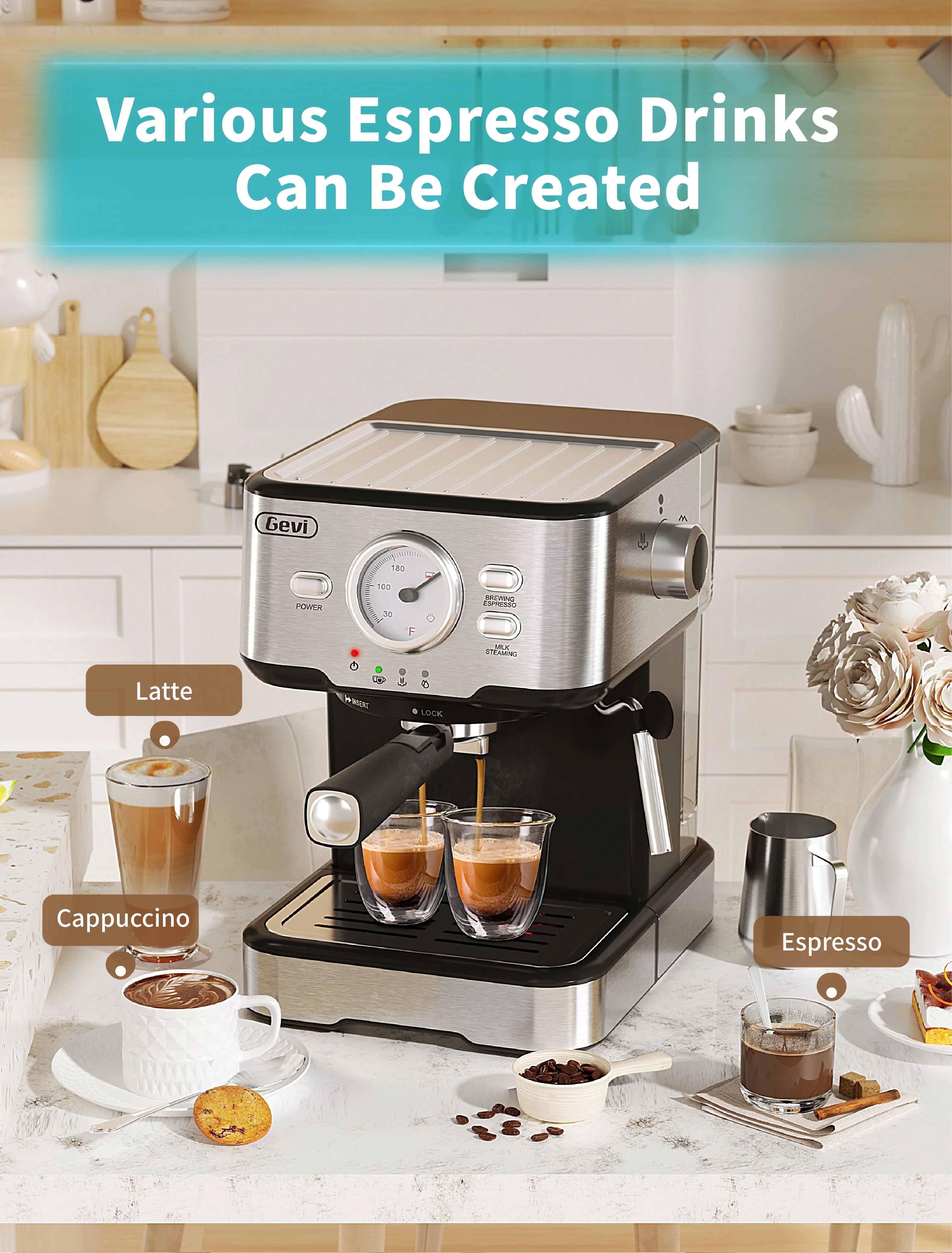 CASABREWS Espresso Machine With Grinder, Professional Espresso Maker With  Milk Frother Steam Wand, Barista Latte Machine With Removable Water Tank  for