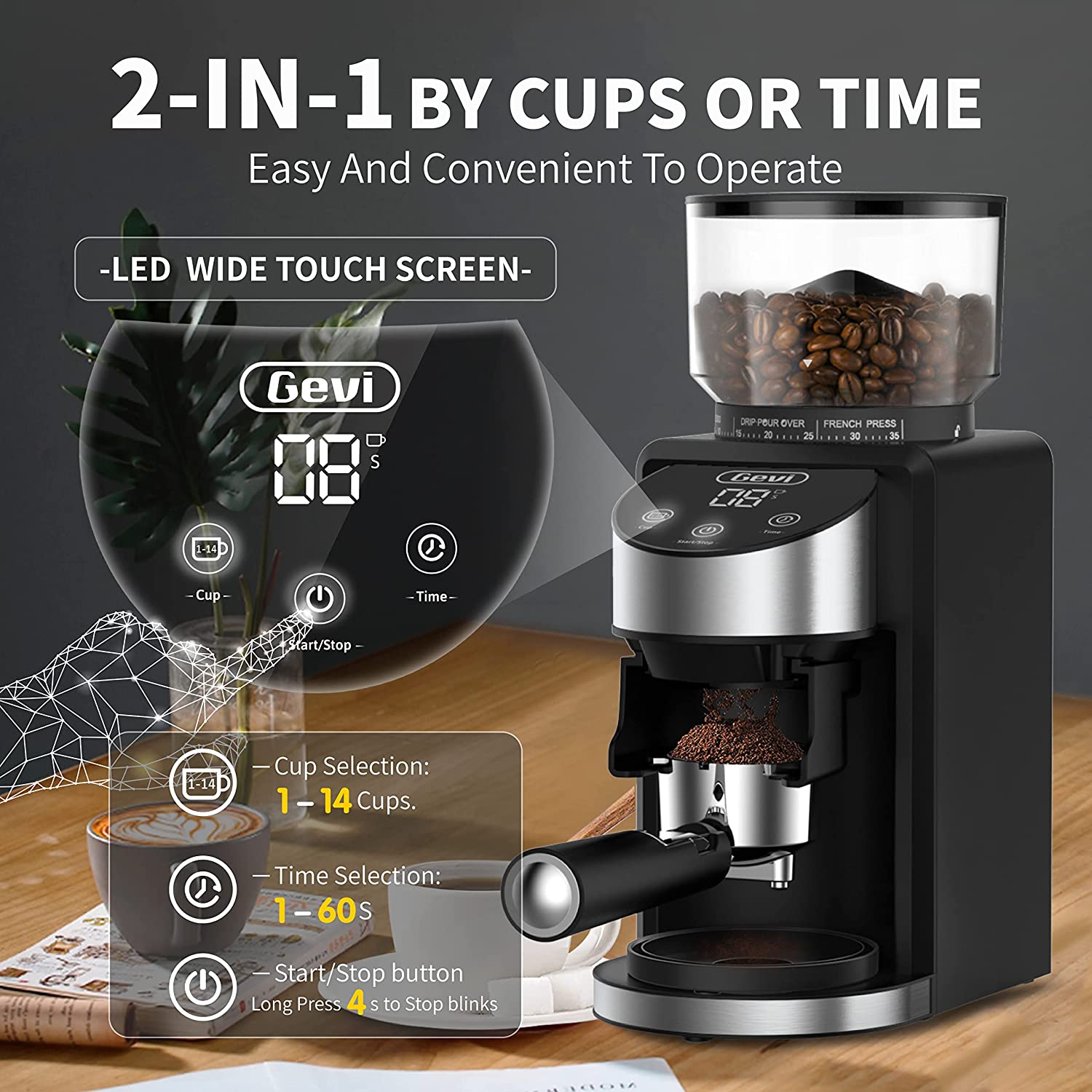 10-Cup Drip Coffee Maker with Touch Screen,Built-In Burr Coffee