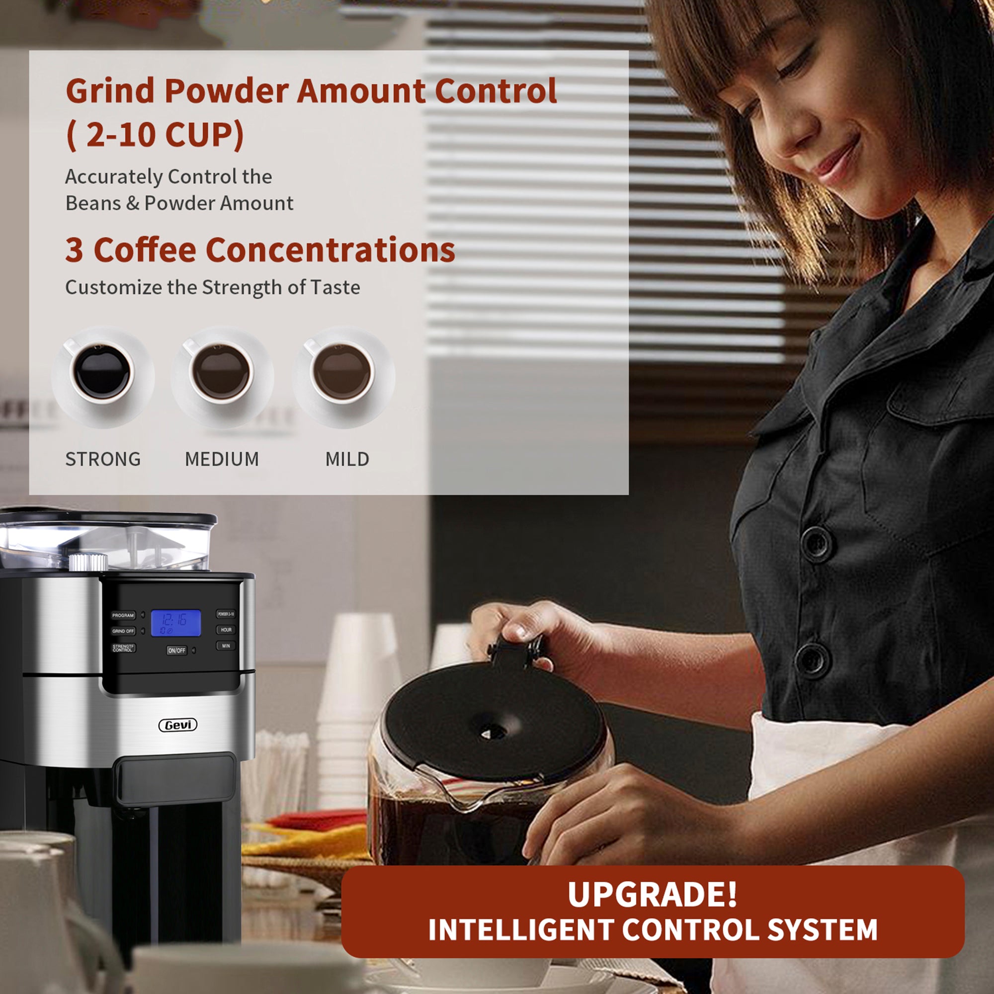 Gevi 10-Cup Grind and Brew Coffee Machine with Burr Grinder – GEVI