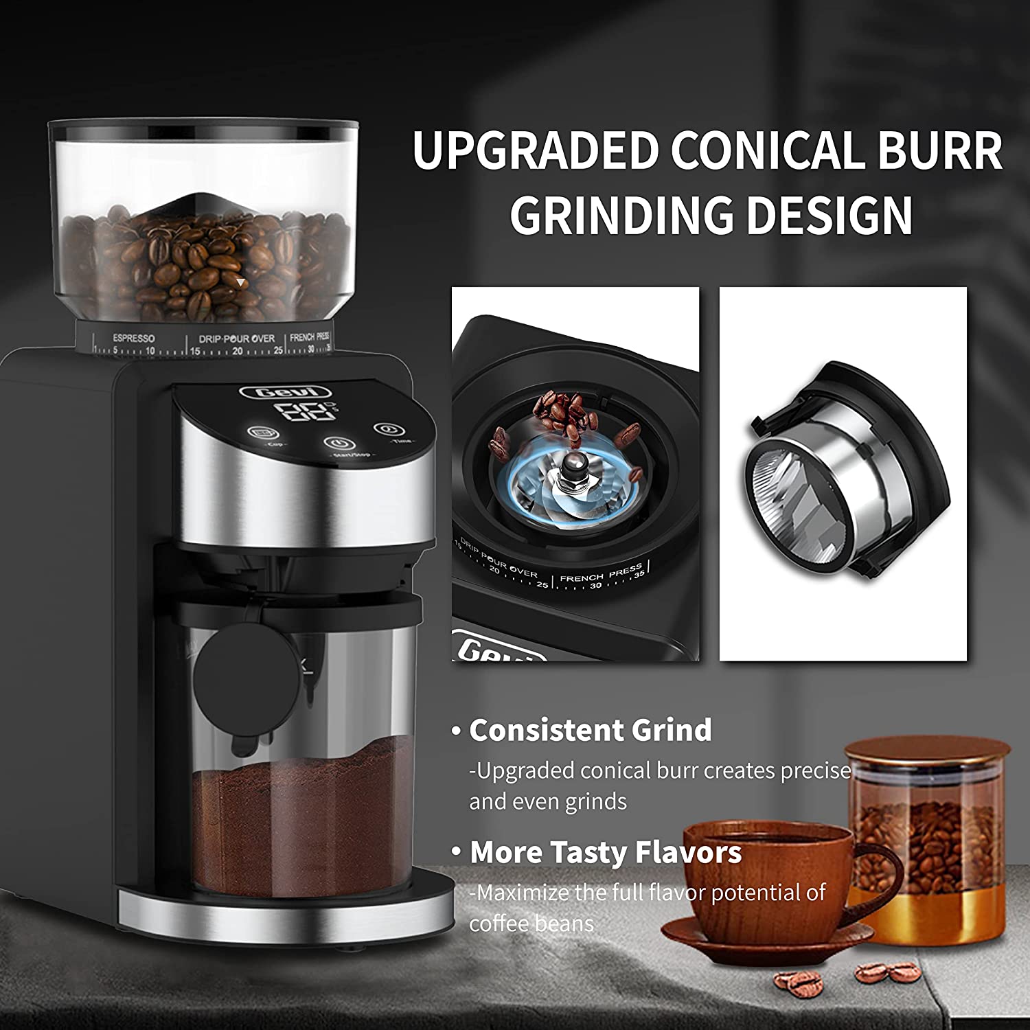 Sboly Electric Burr Coffee Grinder with 18 Grind Settings, Adjustable Burr Mill Coffee Bean Grinder for Espresso, Drip Coffee, French Press and