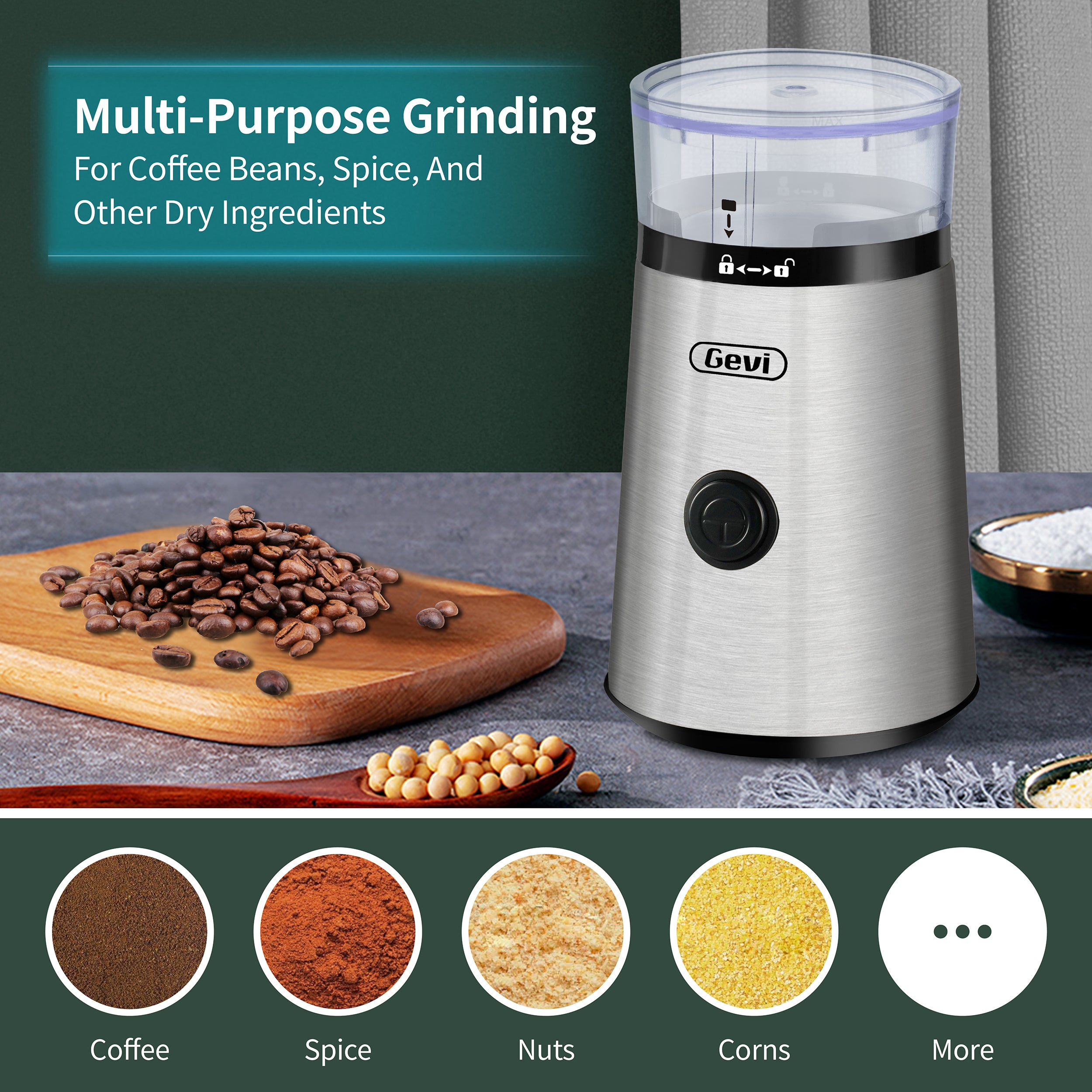 Gevi Coffee Grinder, Electric Coffee Grinder, Quiet Grinder With Staninless  Steel Blade For Coffee Beans, Peanut, Beans, Spice, Nuts And More, With  2-In-1 Brush&Spoon