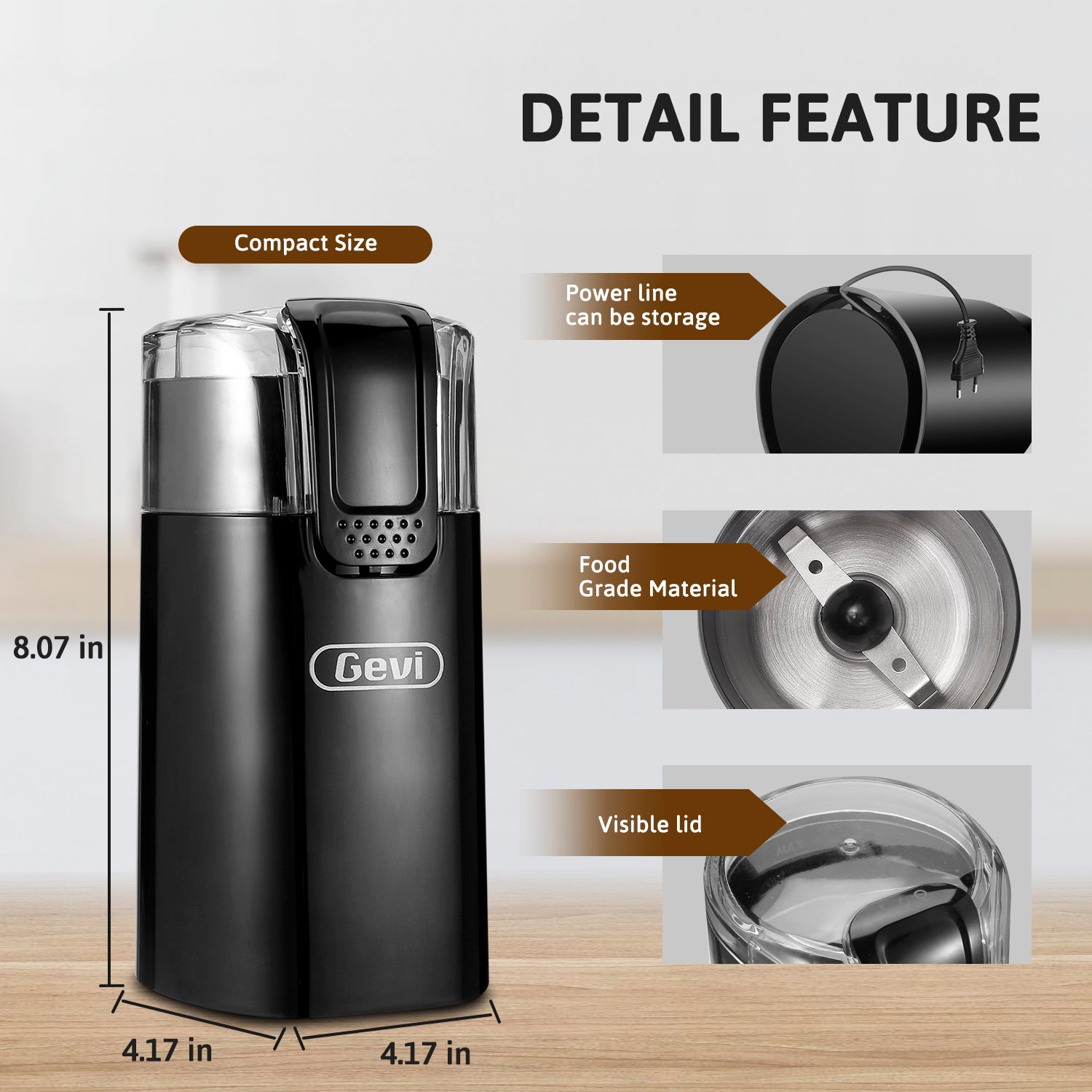 Gevi Coffee Grinder, Electric Coffee Grinder, Quiet Grinder With Staninless  Steel Blade For Coffee Beans, Peanut, Beans, Spice, Nuts And More, With  2-In-1 Brush&Spoon