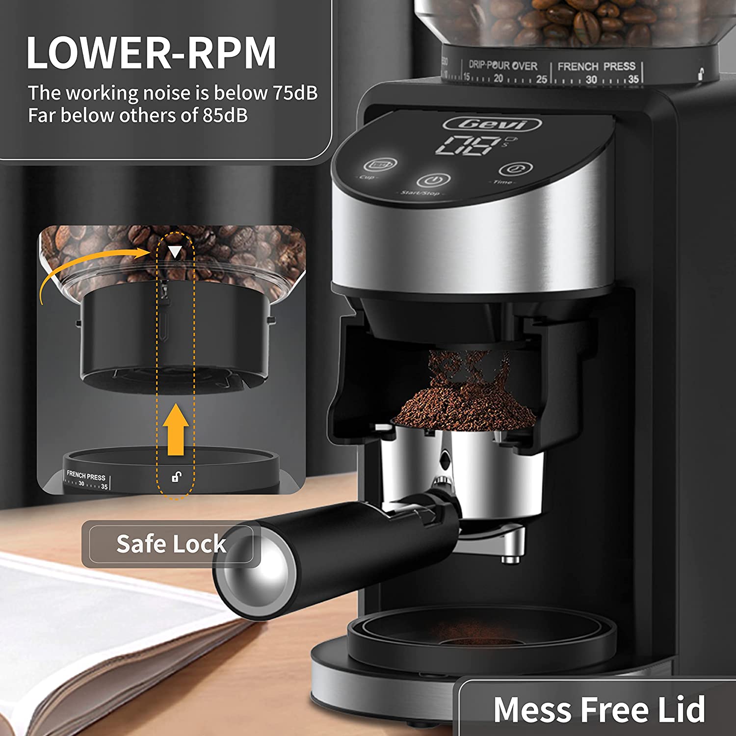 Sboly Electric Flat Burr Coffee Grinder 18 Settings Espresso French  Percolator