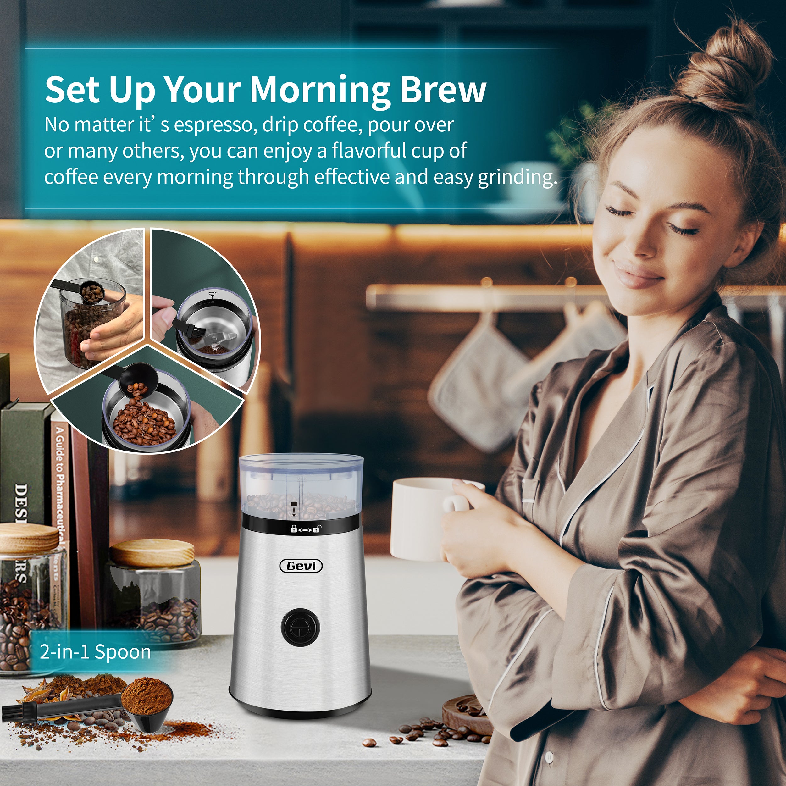 Electric Burr Coffee Grinder,Portable Single Serve Coffee Maker with  Insulated Travel Mug,Small Coffee Bean Grinder with Multi Grind Setting and