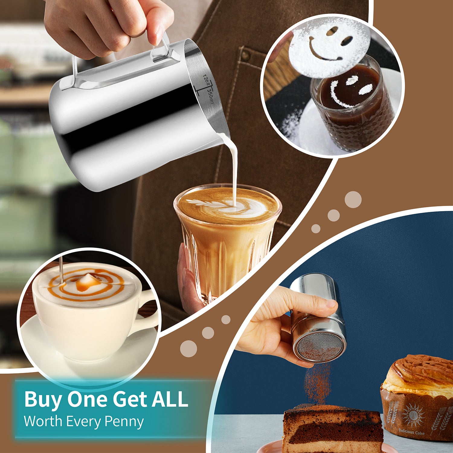  Milk Frother Handheld Coffee Art Set - with Milk Frother  Pitcher, Powder Cocoa Shaker, Latte Art Pen, Coffee Stencils, Coffee  Spoons: Home & Kitchen