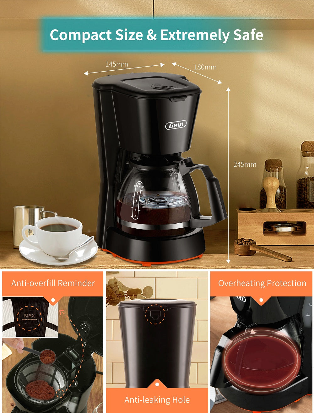 Gevi 4-Cup Coffee Maker with Auto-Shut Off, Small Drip Coffeemaker