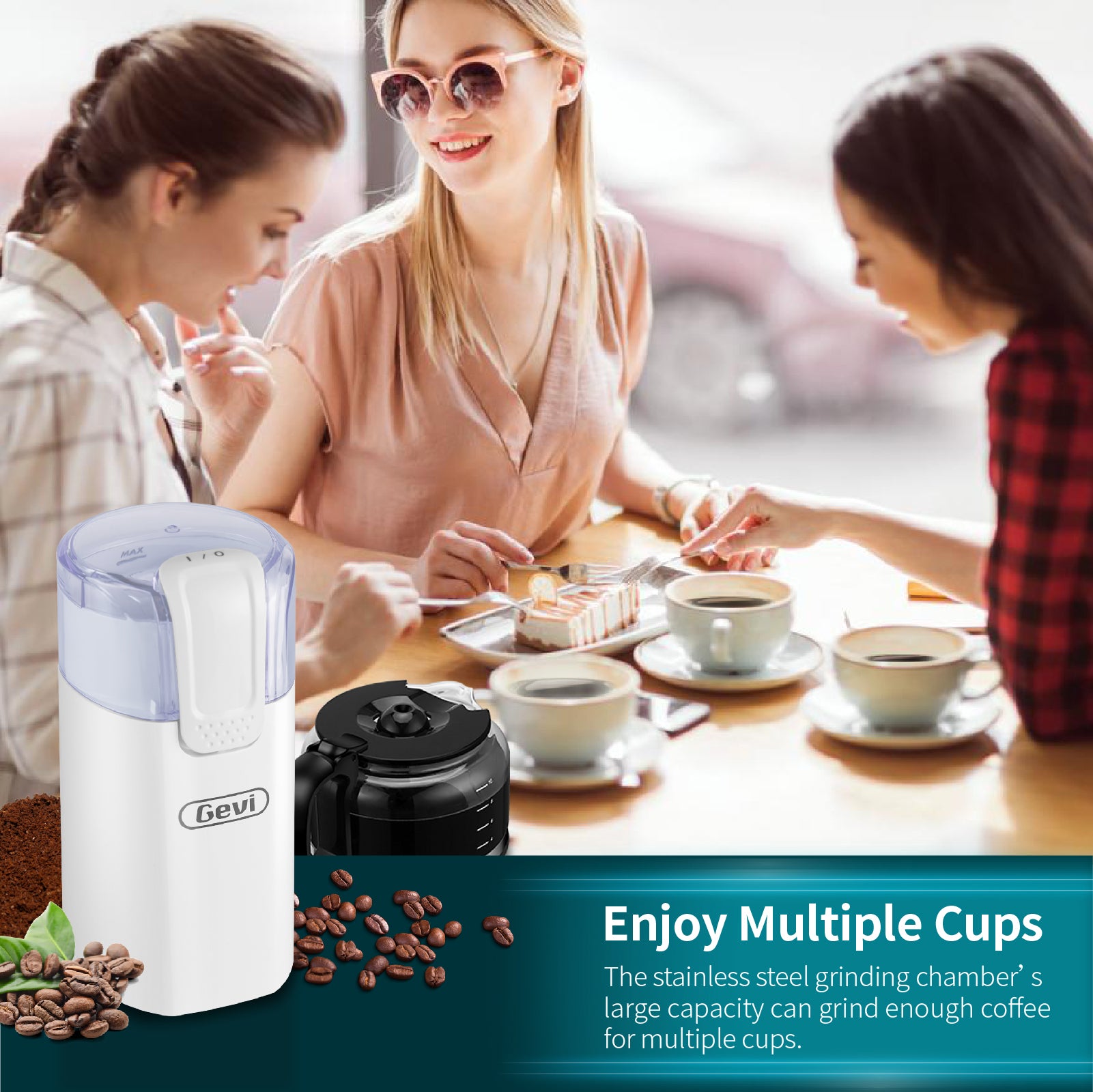 Gevi 12 Cup Coffee Grinder with Removable Stainless Steel Bowl